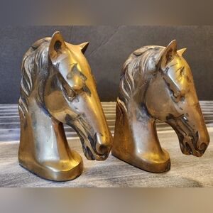 Vintage Gatco Solid Brass Horse Head Bookends Velvet Bottom Maker Sticker